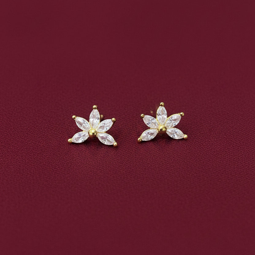 92.5 Silver Gold Plated Five Leaf Centre Stone Earrings | Premium Sparkle Design | Jewellery