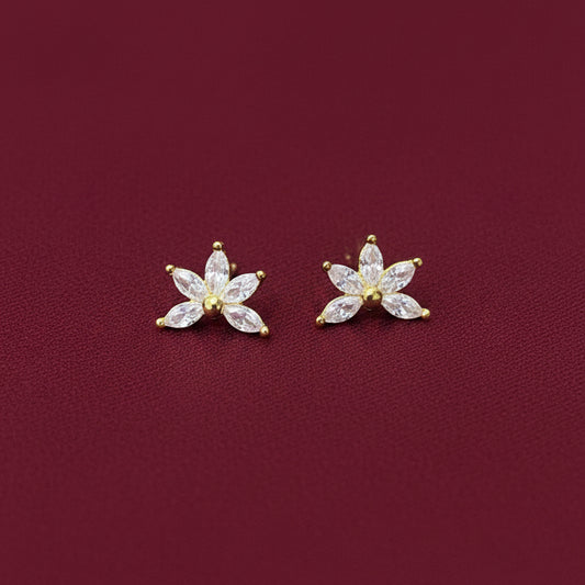 92.5 Silver Gold Plated Five Leaf Centre Stone Earrings | Premium Sparkle Design | Jewellery