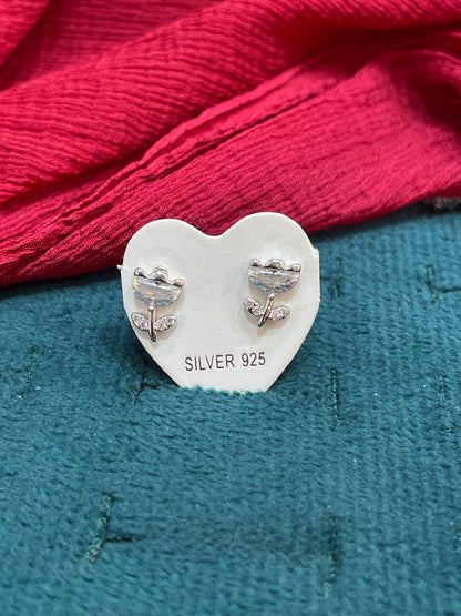 92.5 Silver Rose Stud Earrings | Classy Premium Floral Design | Jewellery