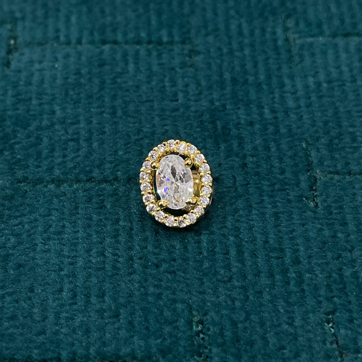 92.5 Sterling Silver Gold Plated Oval White CZ Solitaire & Pave Halo Stud Earrings for Women
