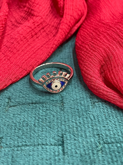92.5 Silver Evil Eye Ring for Women Size 17 | Stylish Protective Design | Trendy Jewellery