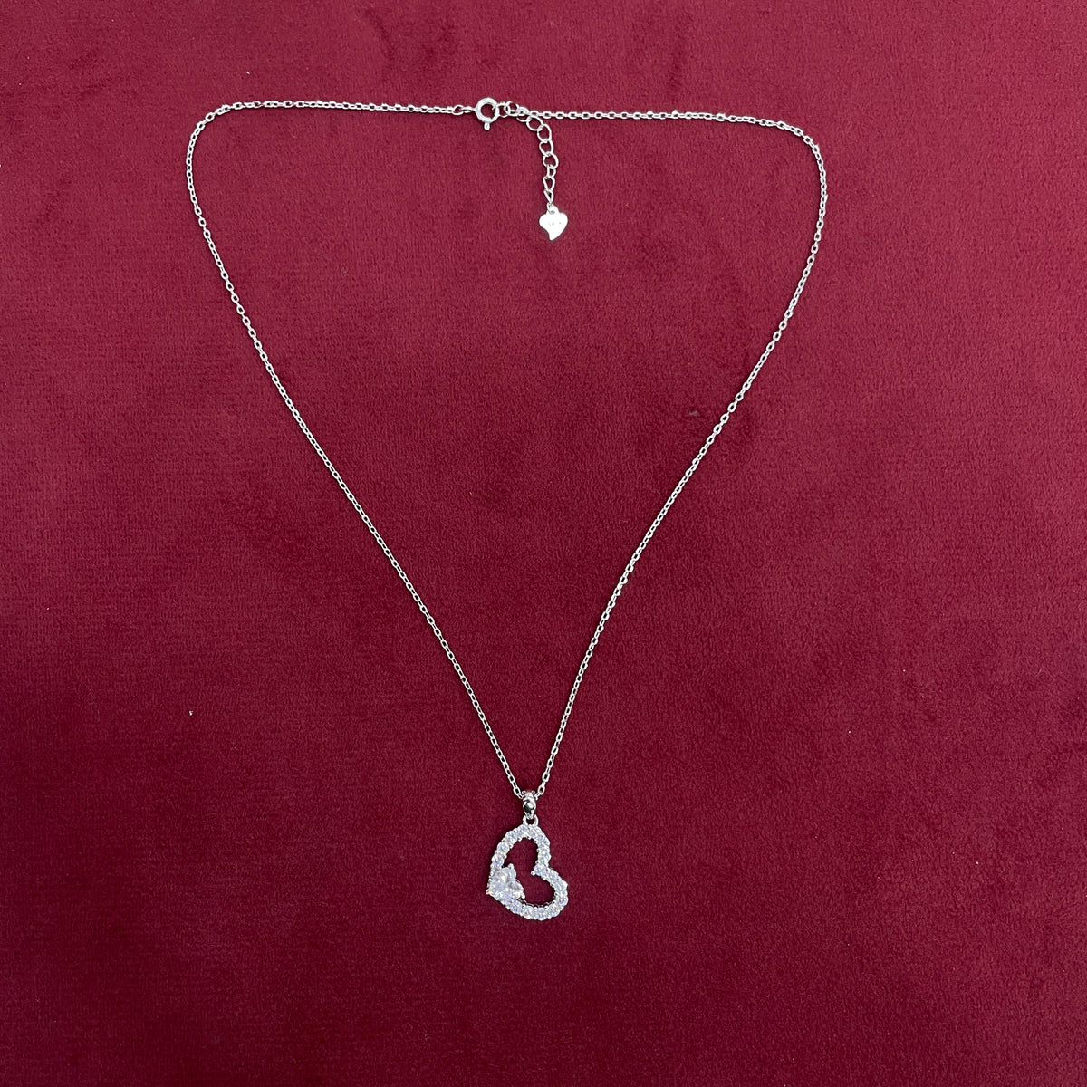 92.5 Silver White CZ Heart Pendant Chain for Women