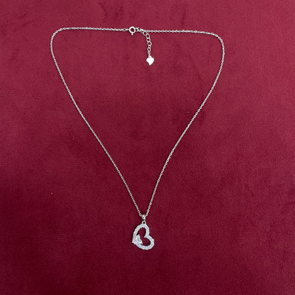92.5 Silver White CZ Heart Pendant Chain for Women