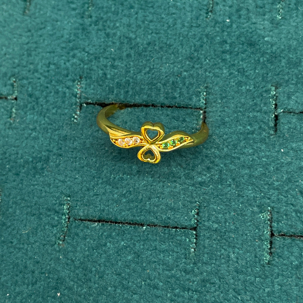 92.5 Silver Gold Plated CZ Heart Clover Ring for Women