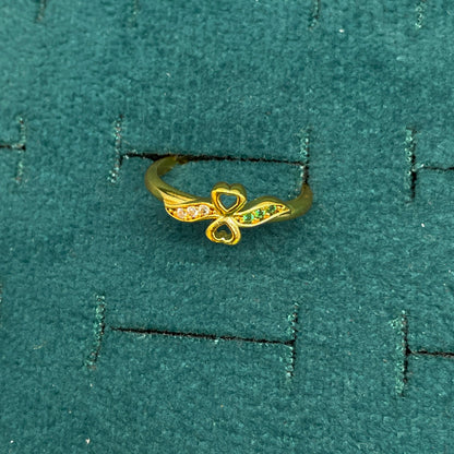 92.5 Silver Gold Plated CZ Heart Clover Ring for Women