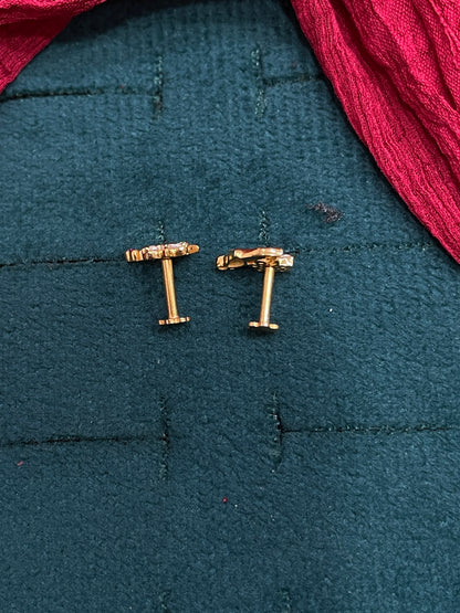 925 Sterling Silver Parrot Floral Stud Earrings for Women | Gold Plated with Green Enamel & CZ Stones - PAIR