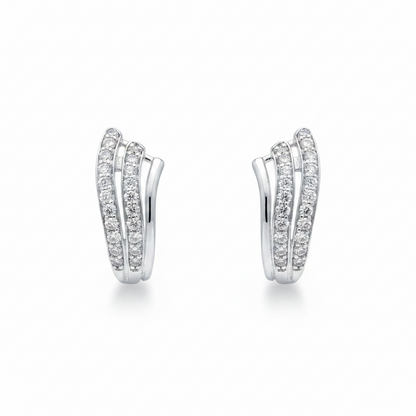 92.5 Sterling Silver Triple CZ Wave J Studs pair