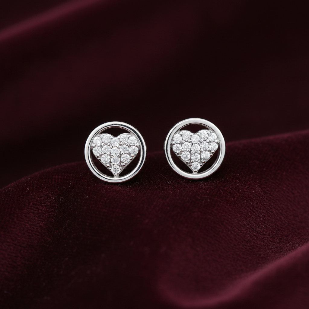 92.5 Silver Heart Shape Studs | Stylish Elegant Design | Jewellery