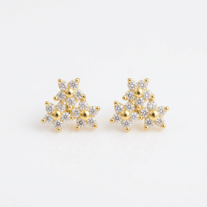 92.5 Silver Gold-Toned Triple Flower Studs Pair