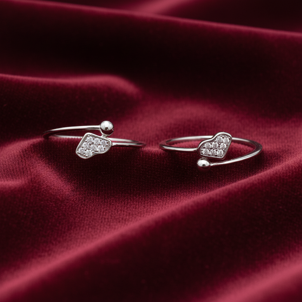 92.5 Silver Toe Rings for Women | Heart Design | Traditional Jewellery