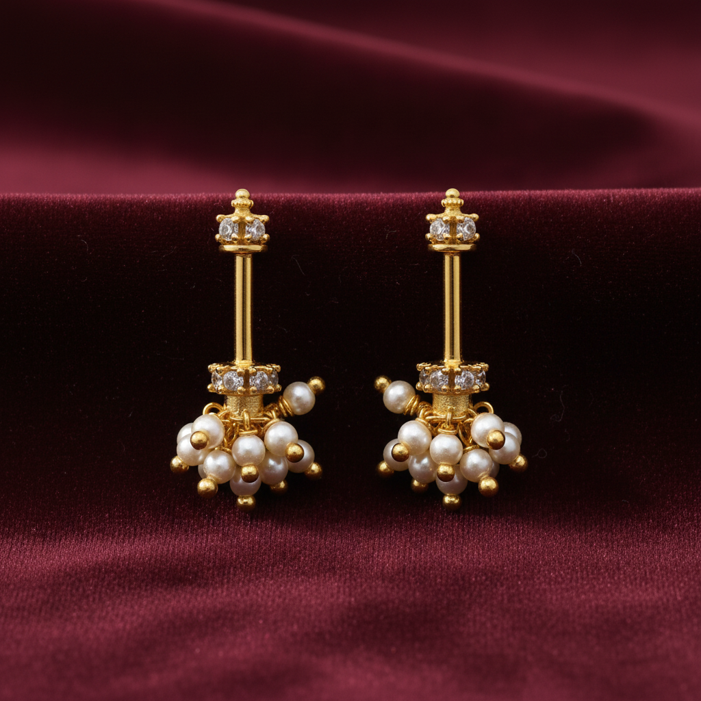 92.5 Silver Mini Jhumki Bugadi (White) | Stylish Cute Design | Elegant Jewellery (pair)