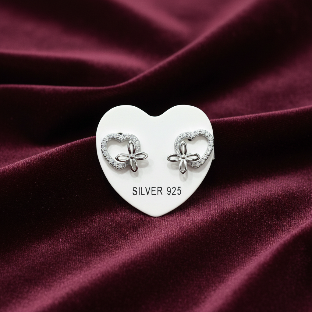 92.5 Silver Premium Heart Studs | Classy Romantic Design | Jewellery