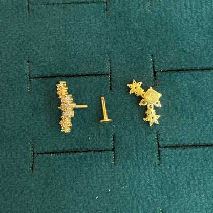 92.5 Silver Gold Plated Triple Flower Stud Earrings Pair