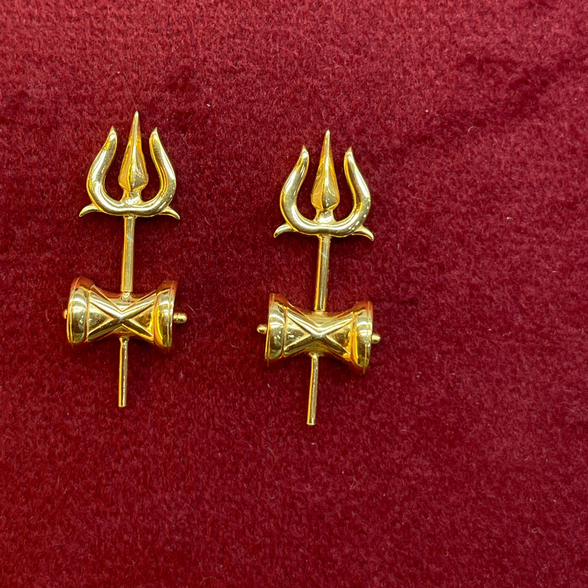 92.5 Sterling Silver Gold Plated Trishul Damruk Bugadi Pair