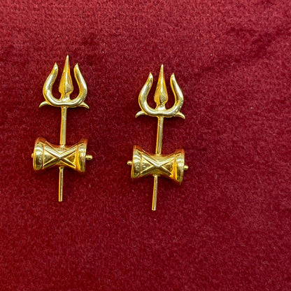 92.5 Sterling Silver Gold Plated Trishul Damruk Bugadi Pair