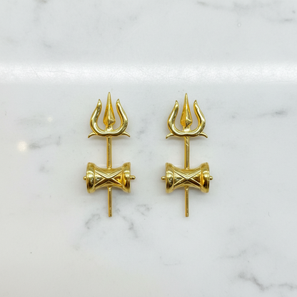 92.5 Sterling Silver Gold Plated Trishul Damruk Bugadi Pair