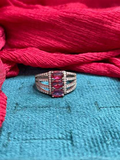 92.5 Silver Classy Pink Stone Ring for Women Size 17 | Elegant Premium Design | Stylish Jewellery