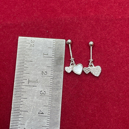 92.5 Sterling Silver Double Heart Bugadi for Women | Mother-of-Pearl & Pavé CZ Hearts | Helix Earring pair