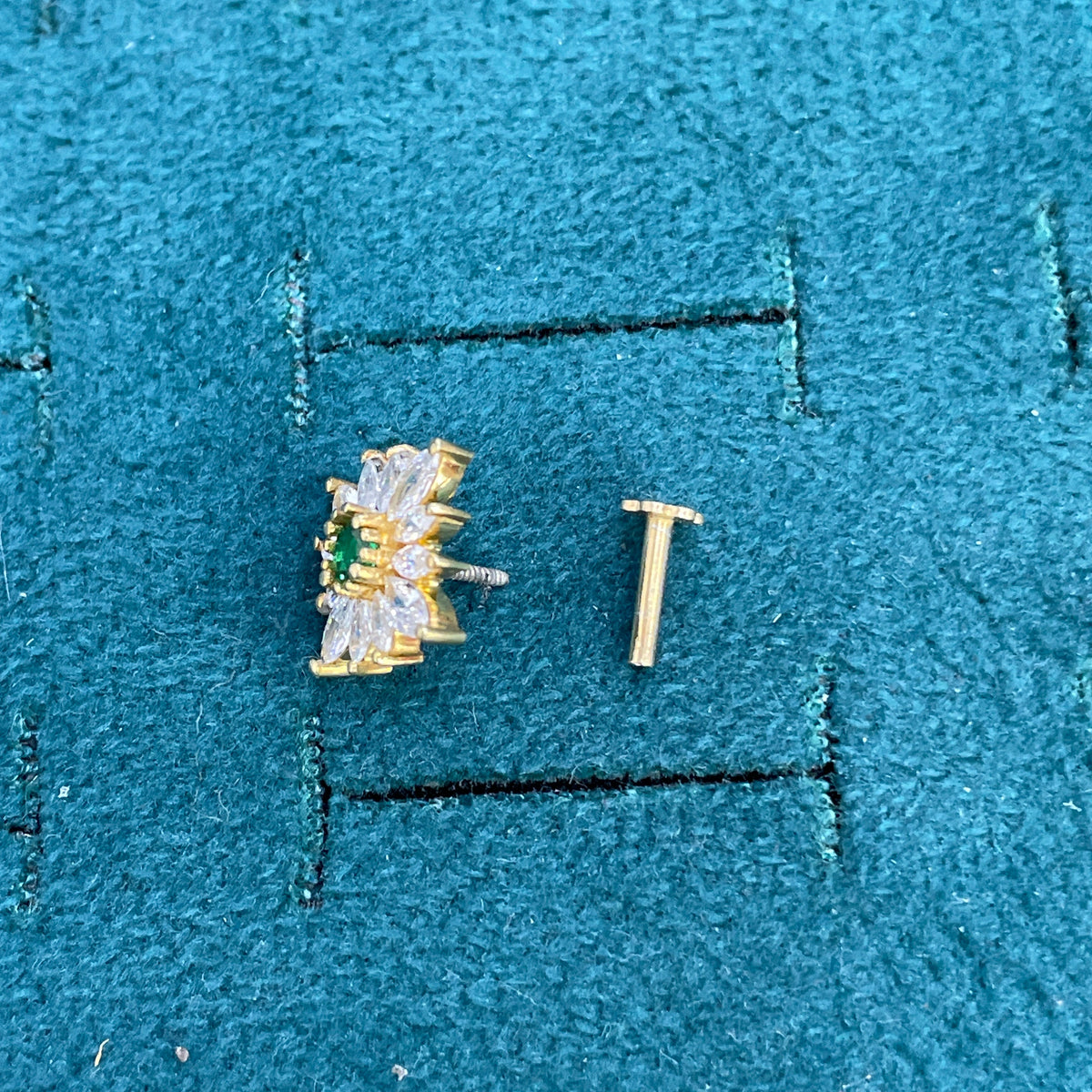 92.5 Sterling Silver Gold Plated Emerald Green CZ & Marquise CZ Sunflower Stud Earrings for Women