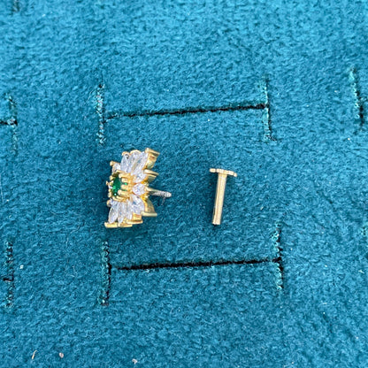 92.5 Sterling Silver Gold Plated Emerald Green CZ & Marquise CZ Sunflower Stud Earrings for Women
