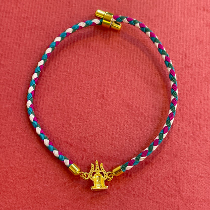 Silver Trishul Rakhi for Brother | Gold Plated CZ Charm with Multicolour Thread