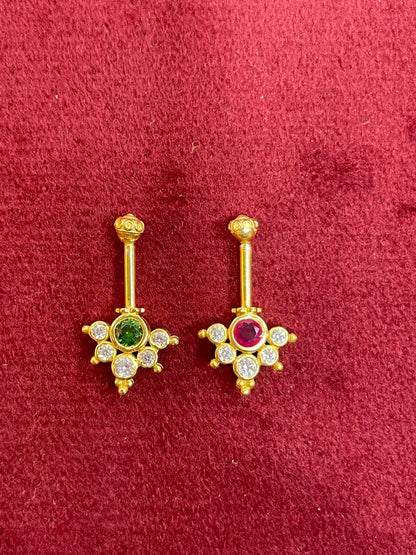 92.5 Silver Multicolor Reversible Temple Bugadi (Pair) | Dual Style Design | Jewellery