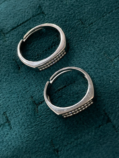 92.5 Silver Double Row Stone Band Couple Rings | Adjustable Classic Design