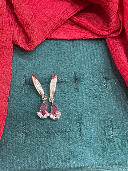92.5 Silver Ruby Drop Earrings
