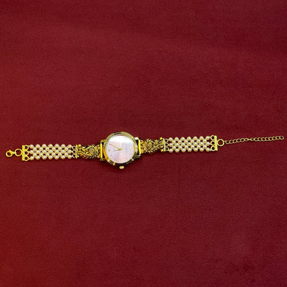 92.5 Silver Gold Plated Nakshi Pearl Watch for Women