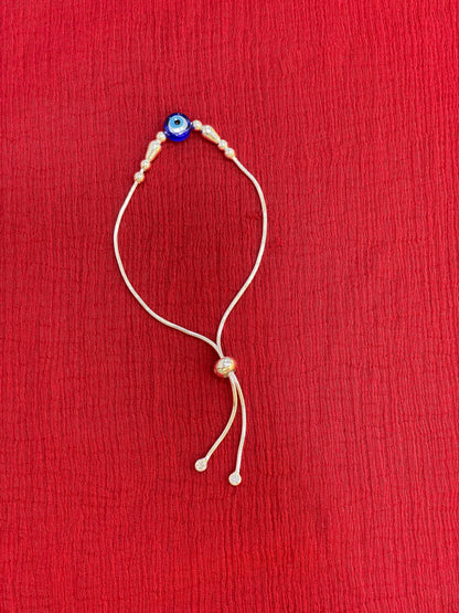 92.5 Silver Evil Eye Teardrop Charm Adjustable Bracelet for Women | Blue Bead Design