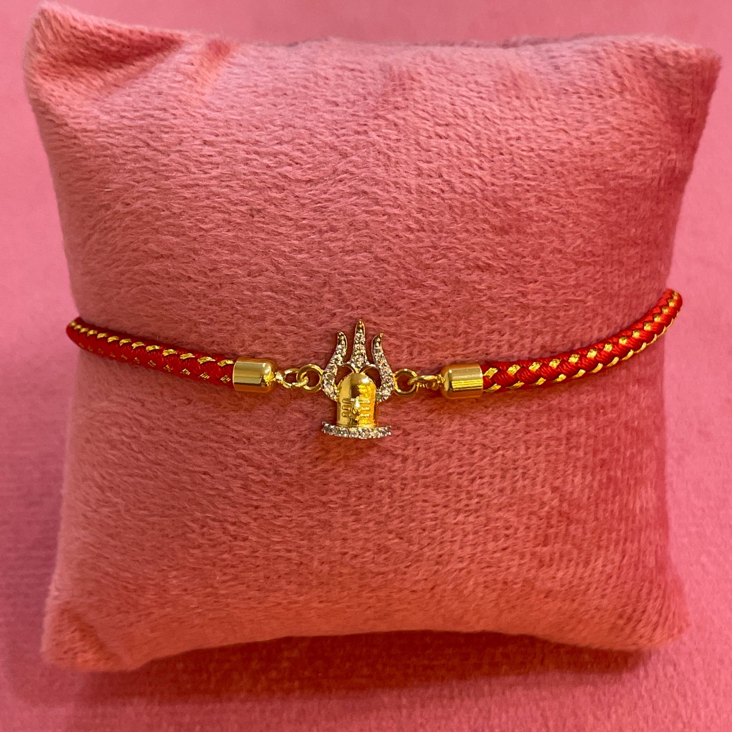 Silver Trishul Rakhi for Brother | Gold Plated CZ Charm with Red Thread