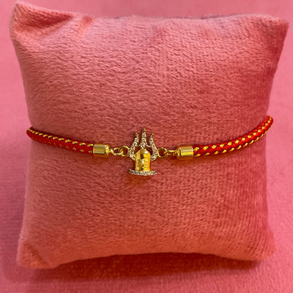 Silver Trishul Rakhi for Brother | Gold Plated CZ Charm with Red Thread