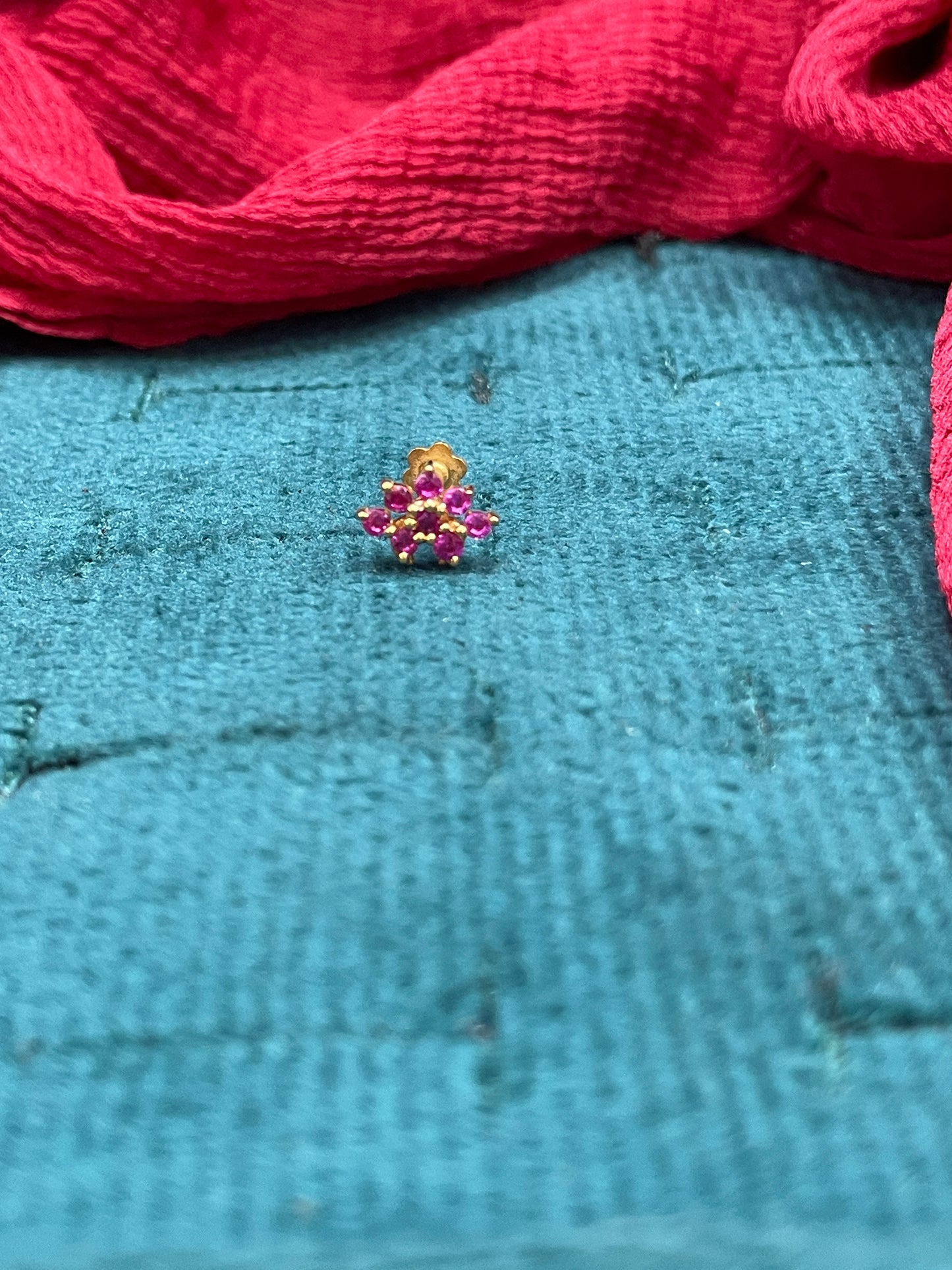 925 Silver Gold Plated Ruby Nose pin