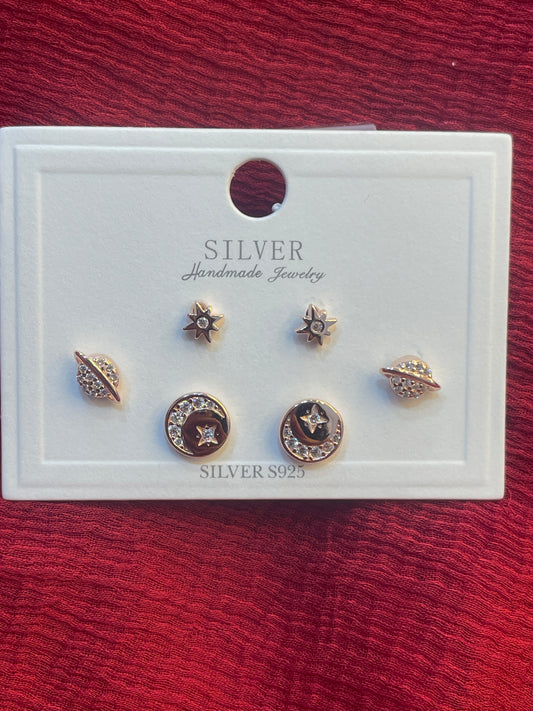 92.5 Silver Rose Gold Plated Earrings Stack for Women | Minimal Stud Set | Elegant Layered Jewellery