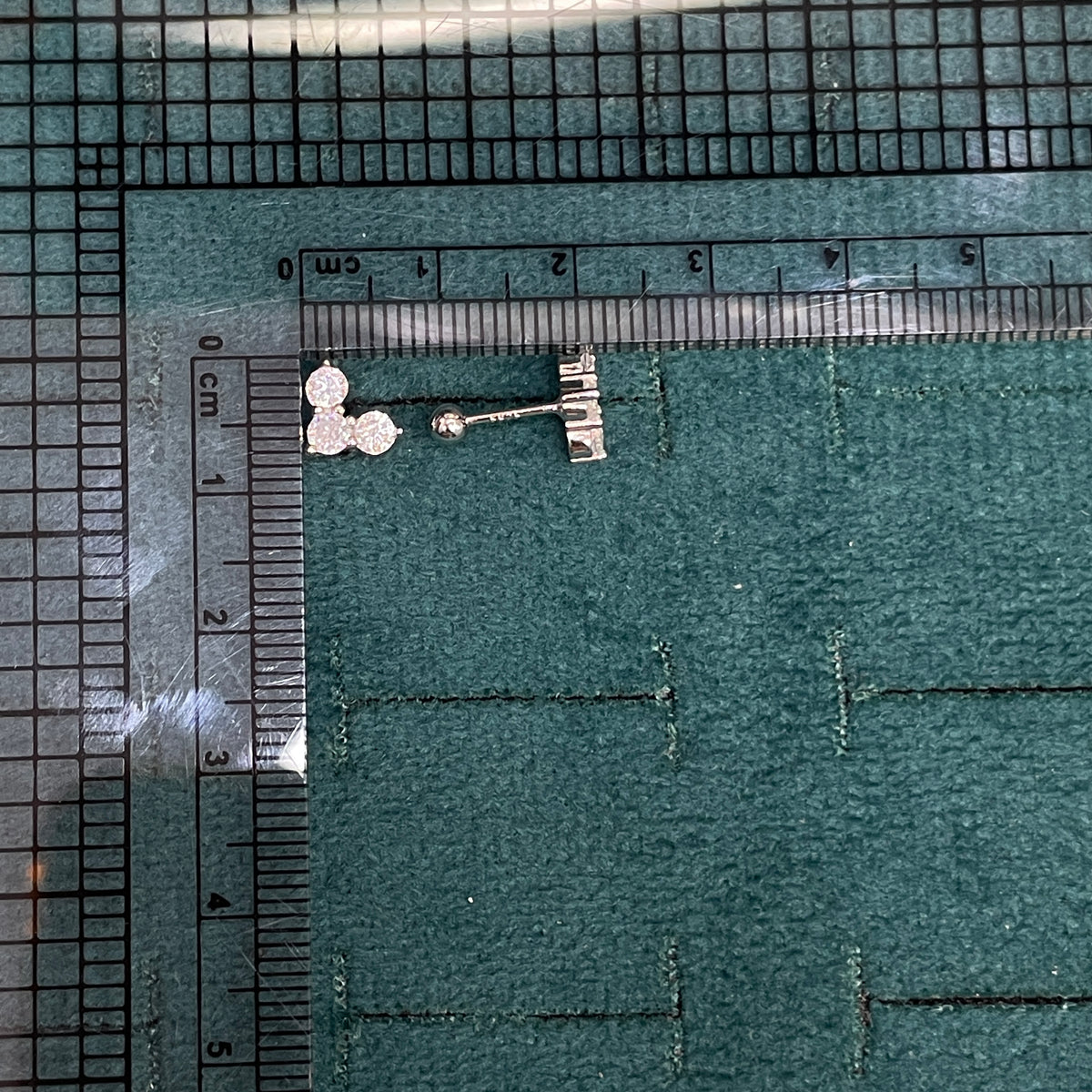 925 Silver White 3 Stone Studs -  Ball back pair