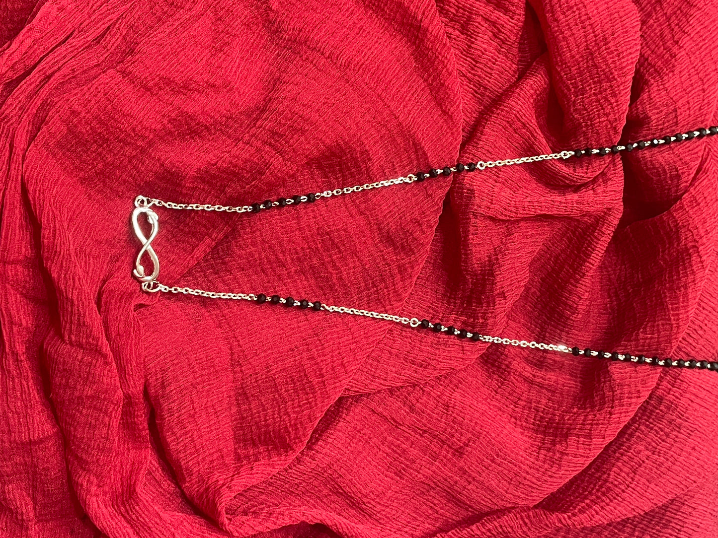 92.5 Silver Infinity Black Bead Chain for Women 19.5 Inches | Mangalsutra Style Love Design | Daily Wear Jewellery
