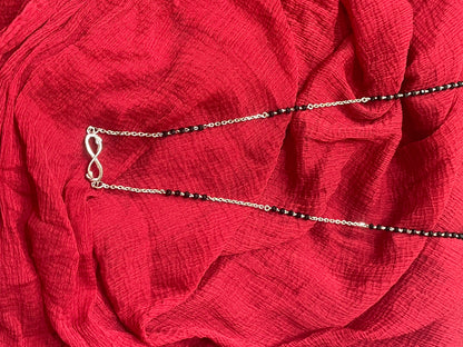 92.5 Silver Infinity Black Bead Chain for Women 19.5 Inches | Mangalsutra Style Love Design | Daily Wear Jewellery