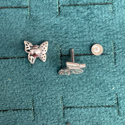 92.5 Sterling Silver Micro Pave White CZ & Open Lattice Butterfly Stud Earrings for Women