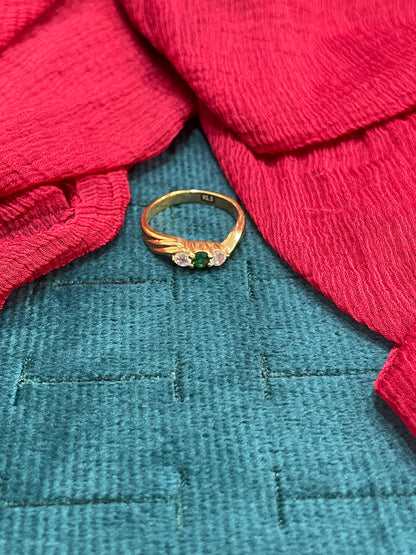 92.5 Silver Gold Plated Green Stone Ring for Women Size 12 | Stylish Elegant Design | Premium Jewellery