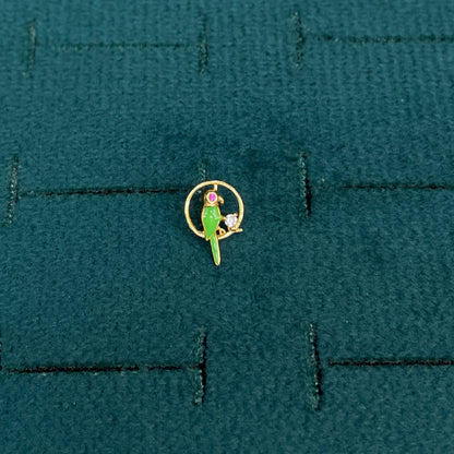 92.5 Sterling Silver Gold Plated Green Enamel Parrot Nose Pin