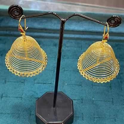925 Silver Gold Plated Spiral Jhumka Earrings for Women | Diamond Cut Scalloped Base