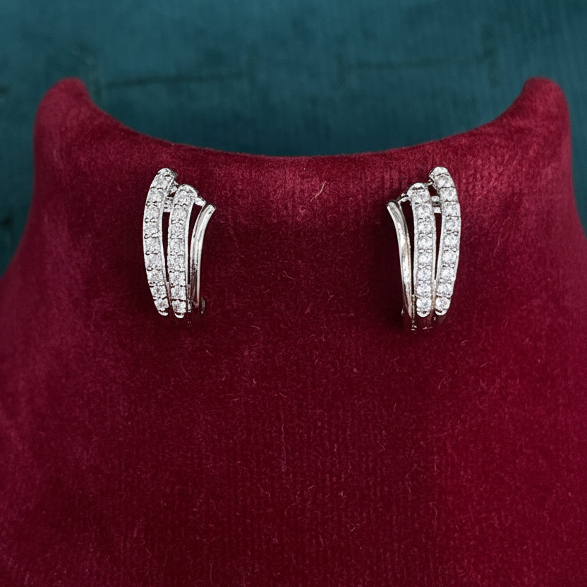 92.5 Sterling Silver Triple CZ Wave J Studs pair