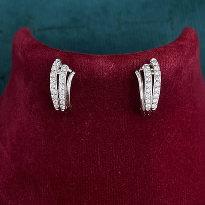 92.5 Sterling Silver Triple CZ Wave J Studs pair