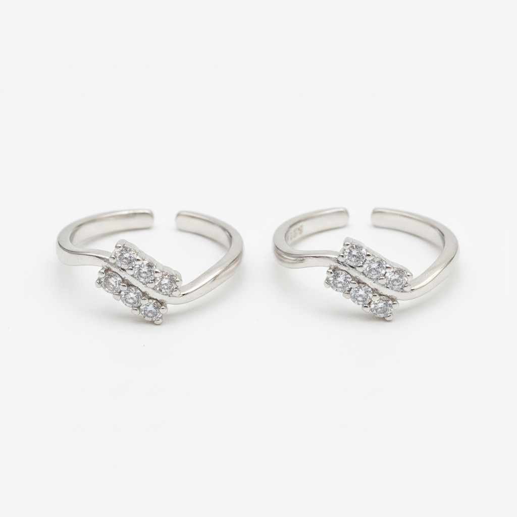 92.5 Silver CZ Toe Rings for Women