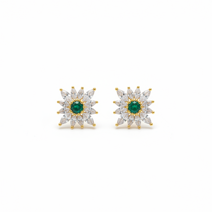 925 Silver Gold Plated Emarald Stud