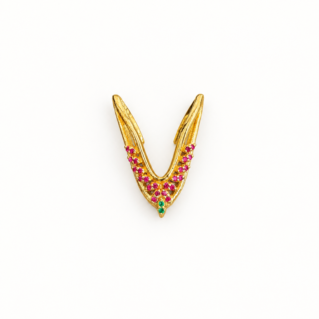 92.5 Silver Gold Plated Pink & Green CZ Vanki Ring for Women