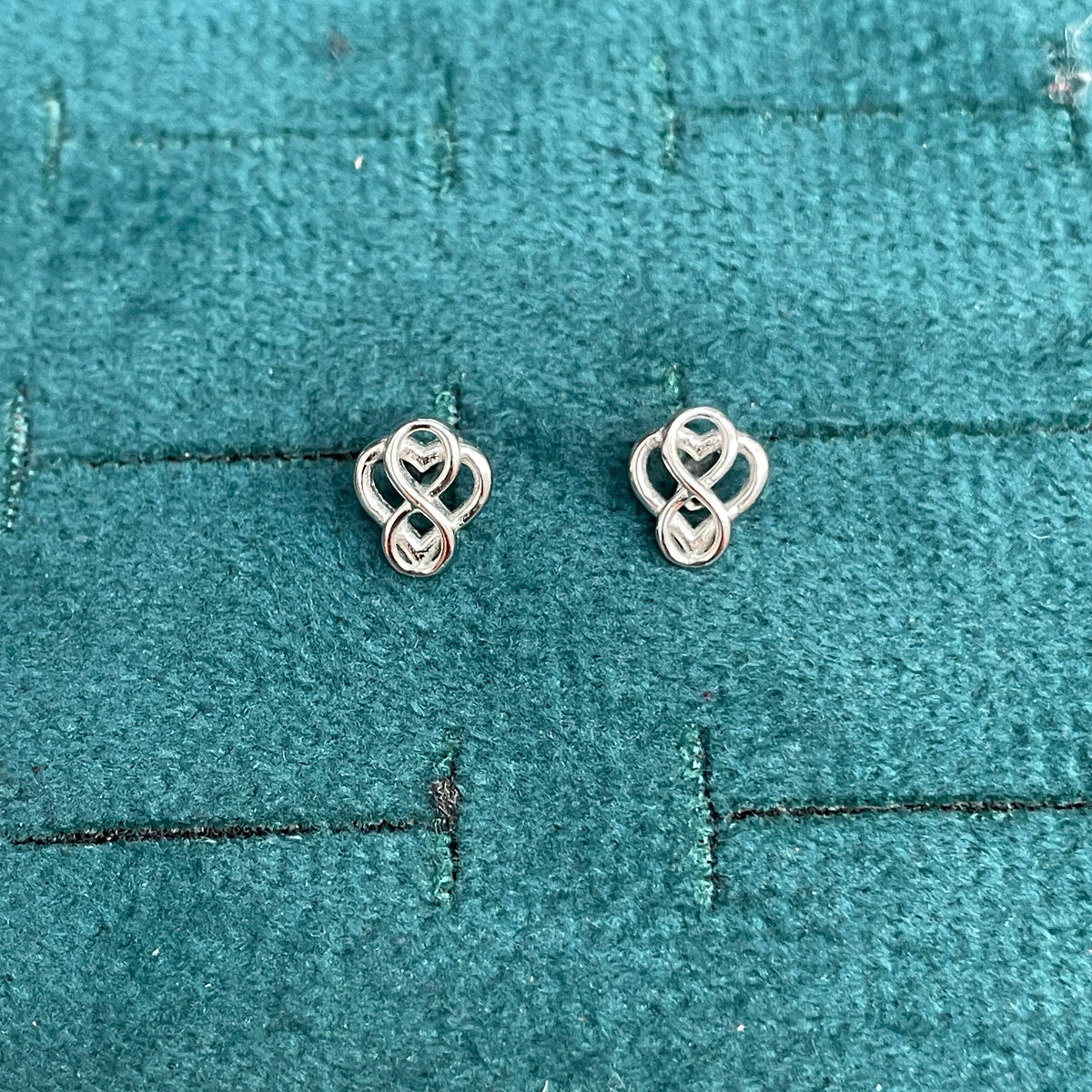 92.5 Sterling Silver Interlocking Double Heart Knot Stud Earrings for Women pair