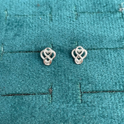 92.5 Sterling Silver Interlocking Double Heart Knot Stud Earrings for Women pair