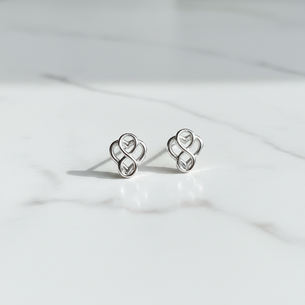 92.5 Sterling Silver Interlocking Double Heart Knot Stud Earrings for Women pair