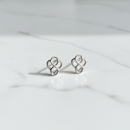92.5 Sterling Silver Interlocking Double Heart Knot Stud Earrings for Women pair